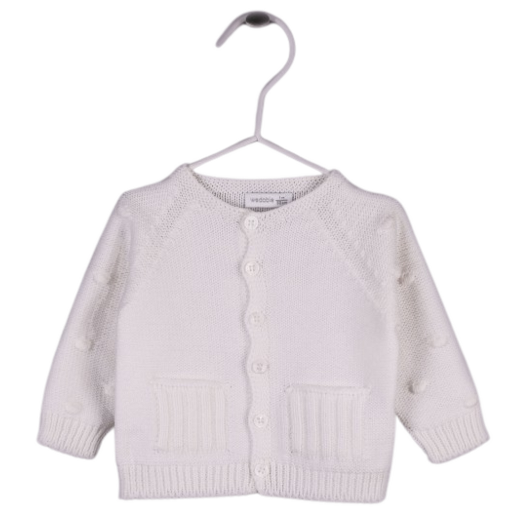 Baby Pompom Knit Cardigan - White