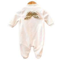 Load image into Gallery viewer, Velour Gold Angel Wing Sleepsuit in Cream/Gold
