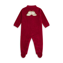 Load image into Gallery viewer, Velour Angel Wing Sleepsuit Gold wings in Burgandy
