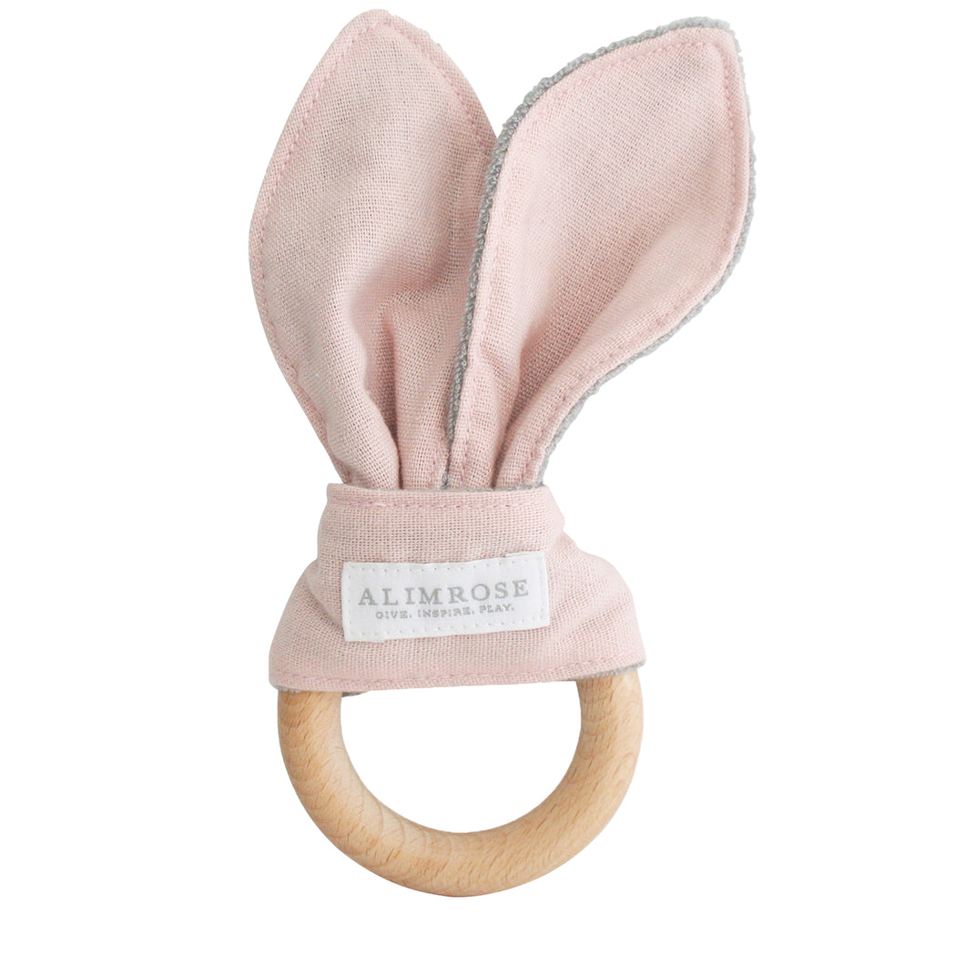 Bailey Bunny Teether Pink Linen
