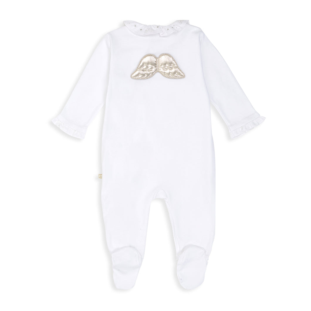 Pima Cotton Silver Angel  Wing Sleepsuit in White