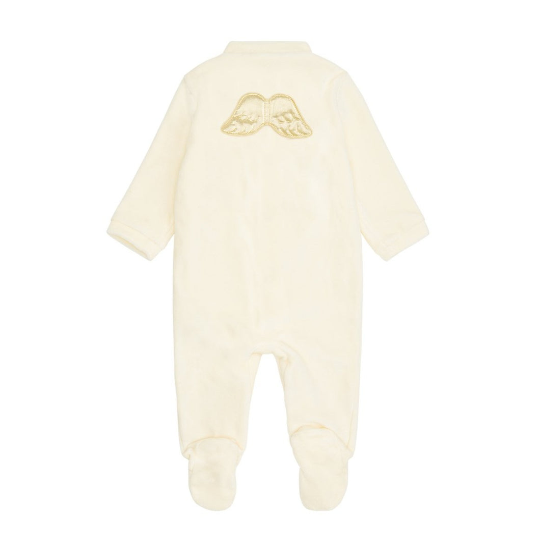 Velour Gold Angel Wing Sleepsuit in Cream/Gold