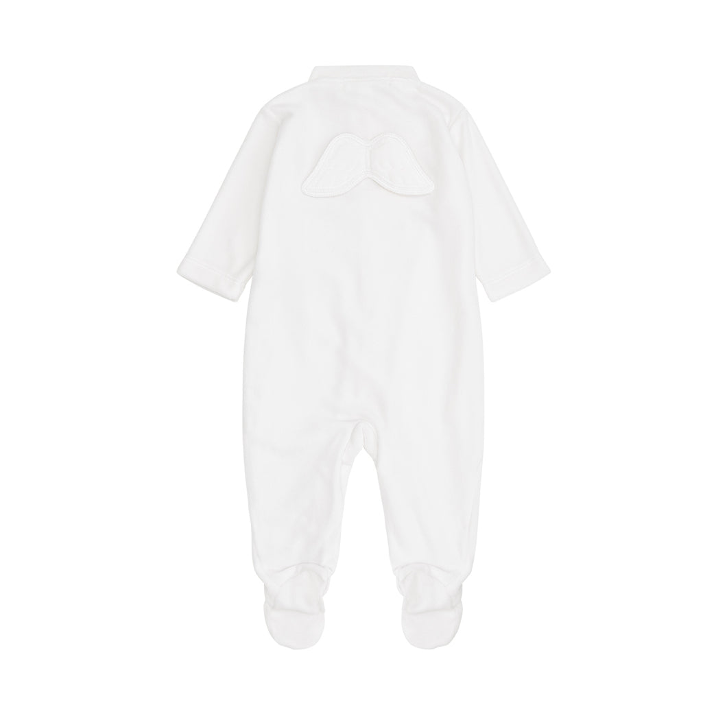 Velour Angel Wing Sleepsuit in White