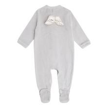 Load image into Gallery viewer, Velour Silver Angel Wing Sleepsuit in Grey
